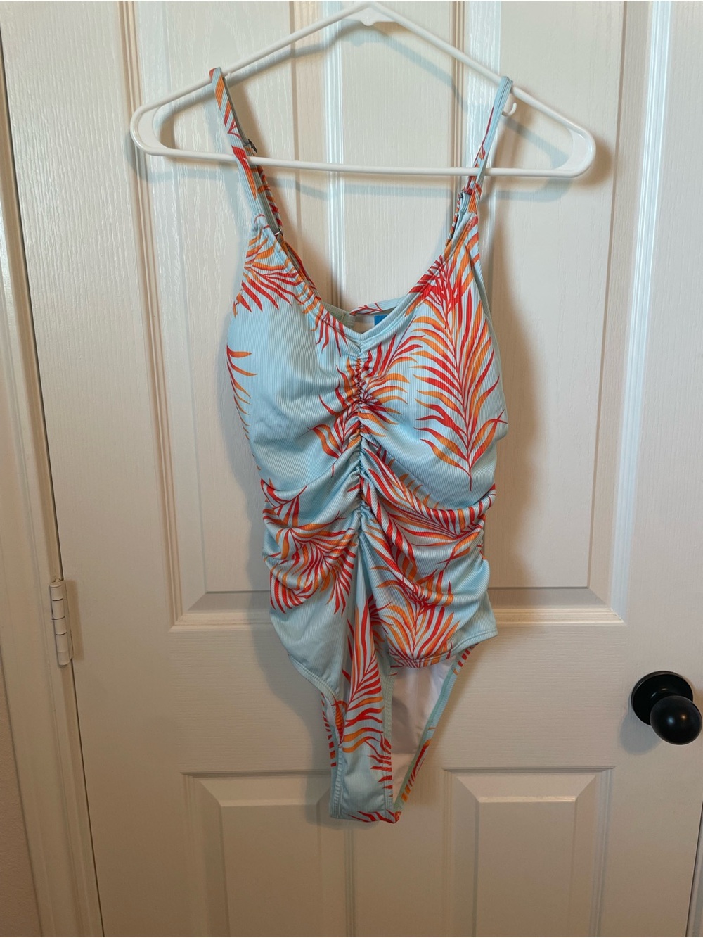 NWT Cupshe Light Blue Tropical Ruched One-Piece Swimsuit